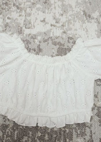 Fırfırlı Beyaz Bohem Kısa Kollu crop