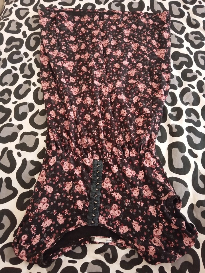 Pembe Çiçekli V Yakalı Midi Elbise - Görsel 4