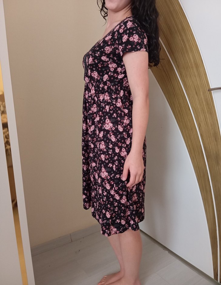 Pembe Çiçekli V Yakalı Midi Elbise - Görsel 3