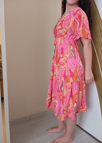 Pembe Batik Desenli Uzun Bohem Elbise - Görsel 3