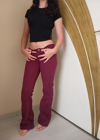 Bordo Süet Kadın Midi Pantolon - Görsel 3