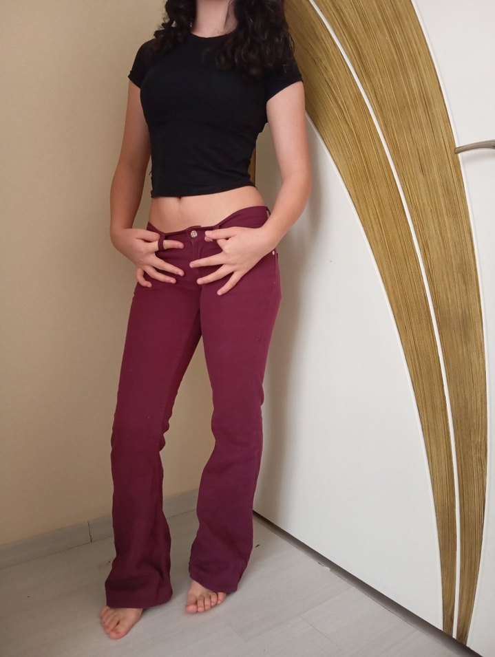 Bordo Süet Kadın Midi Pantolon - Görsel 3