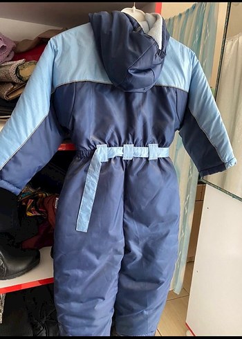 Koyu Mavi Nakışlı Fermuarlı Bebek Kayak Tulumu - Görsel 2