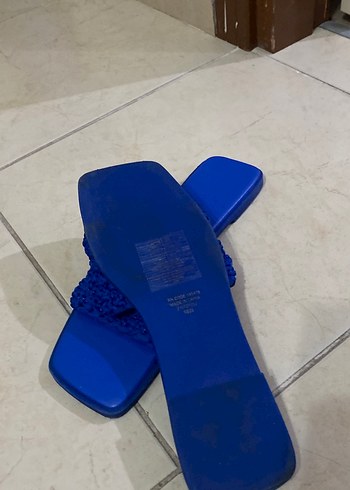 Örgü Detaylı Mavi Kadın Terlik - Görsel 4