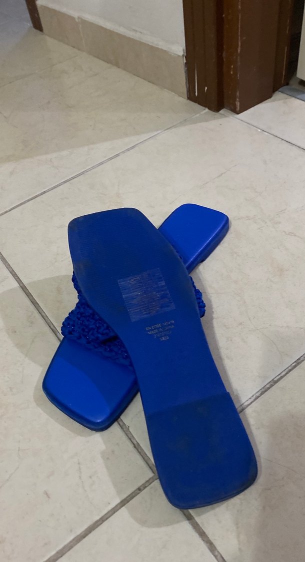 Örgü Detaylı Mavi Kadın Terlik - Görsel 4