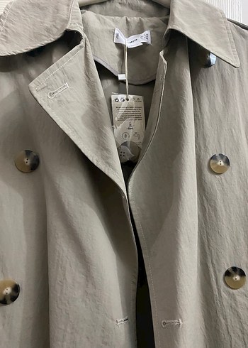 Bej Düğmeli Midi Keten Trençkot salaş model 40 bedenle uyumludur - Görsel 5