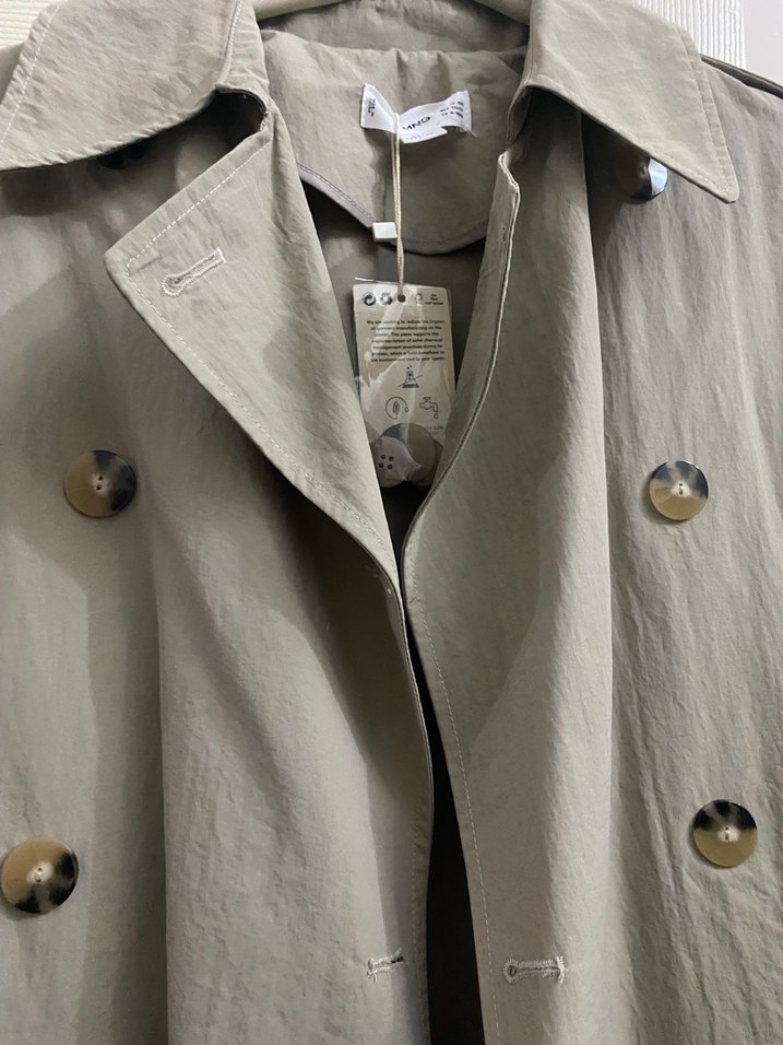 Bej Düğmeli Midi Keten Trençkot salaş model 40 bedenle uyumludur - Görsel 5