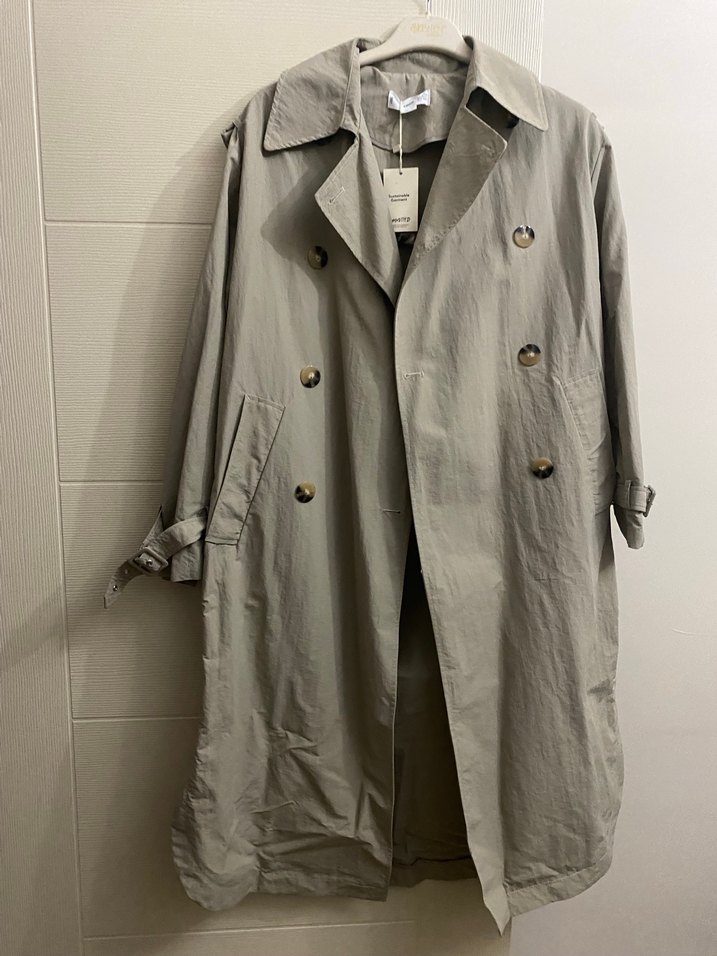 Bej Düğmeli Midi Keten Trençkot salaş model 40 bedenle uyumludur - Görsel 4