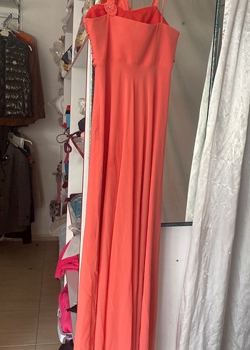 Pembe Drapeli Uzun Straplez Abiye Elbise - Görsel 3