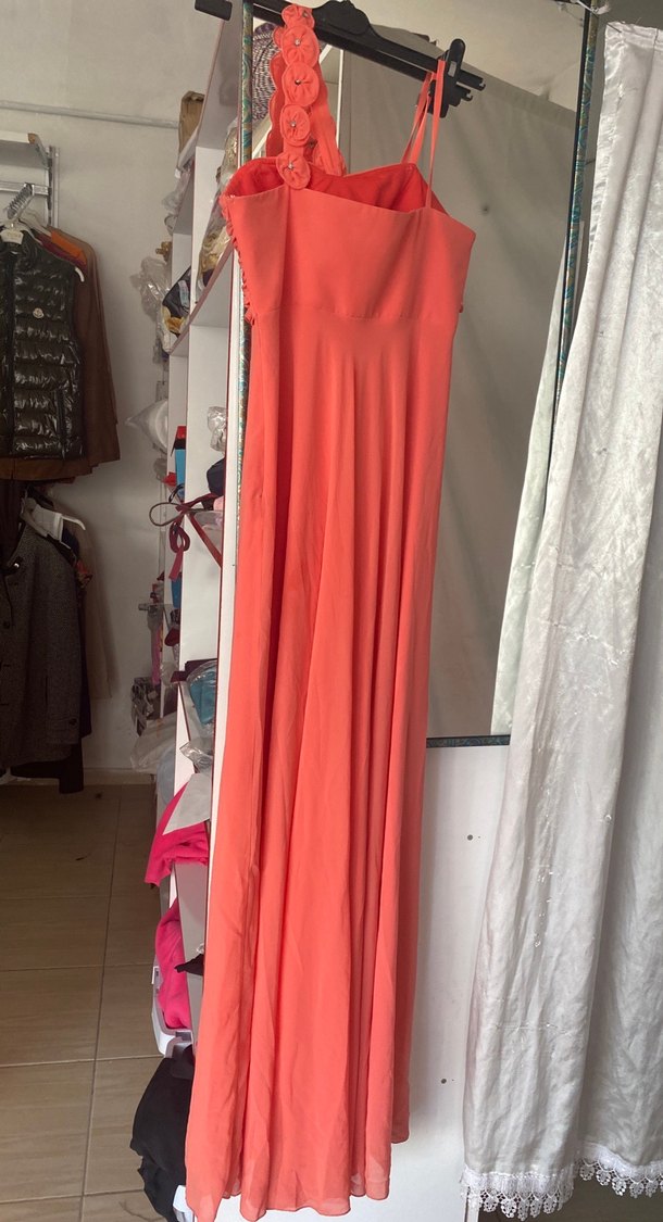 Pembe Drapeli Uzun Straplez Abiye Elbise - Görsel 3