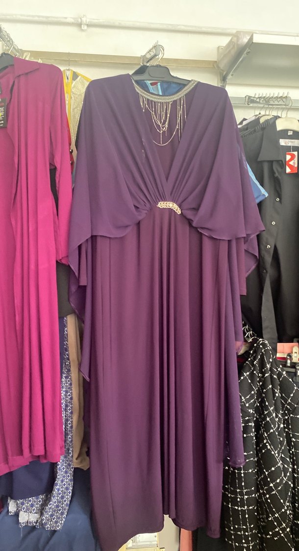 Mor Uzun Drapeli Hamile Abiye Elbise - Görsel 2