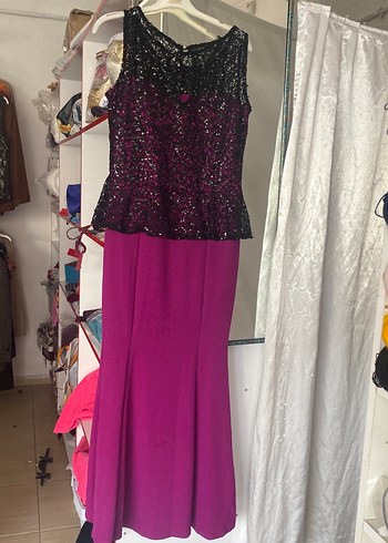 Mor Desenli Straplez Uzun Abiye Elbise - Görsel 3