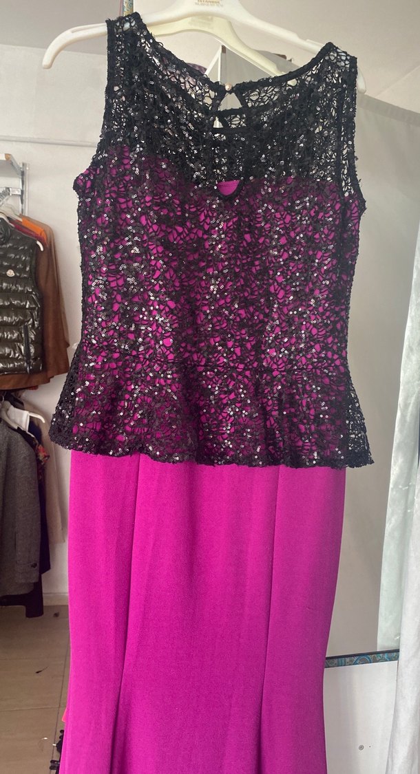 Mor Desenli Straplez Uzun Abiye Elbise - Görsel 2