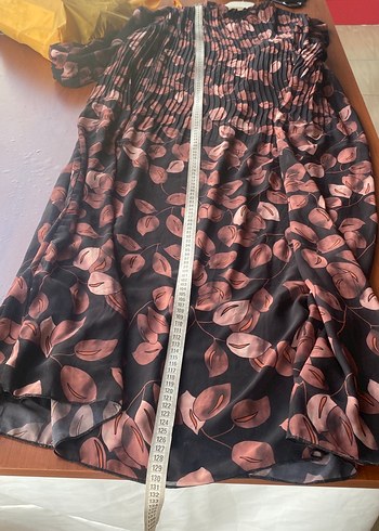 Uzun, Pilili, Desenli Kahverengi Kadın Elbise - Görsel 3