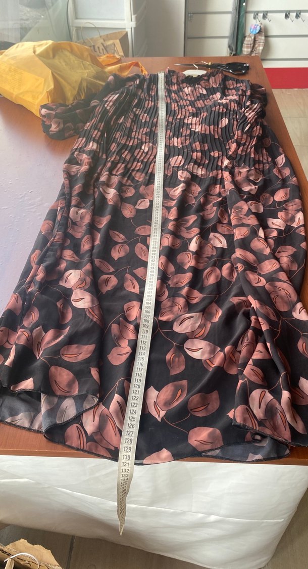 Uzun, Pilili, Desenli Kahverengi Kadın Elbise - Görsel 3