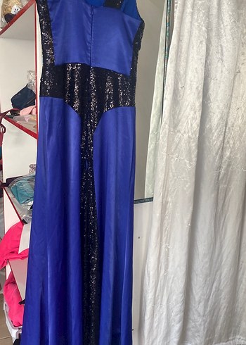 Uzun Mavi Straplez Fitted Abiye Elbise - Görsel 2