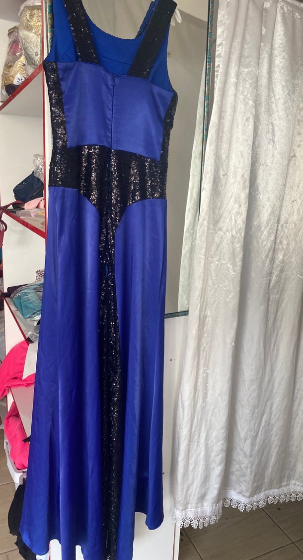 Uzun Mavi Straplez Fitted Abiye Elbise - Görsel 2