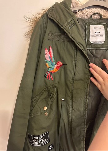 Nakışlı Kürklü Yeşil Kadın Ceket Bershka