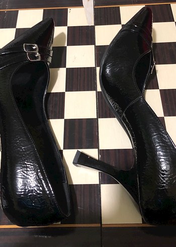 Siyah Yılan Desenli Tokalı Kadın Stiletto - Görsel 6