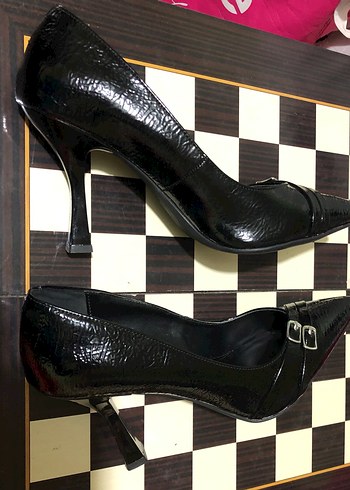 Siyah Yılan Desenli Tokalı Kadın Stiletto - Görsel 5