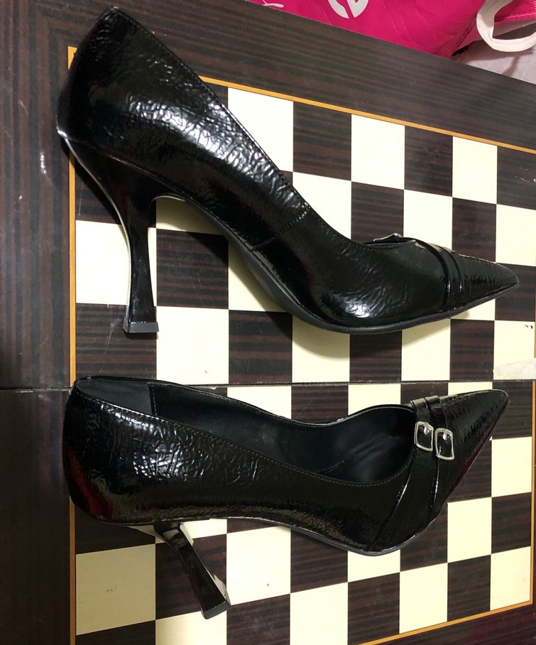 Siyah Yılan Desenli Tokalı Kadın Stiletto - Görsel 5