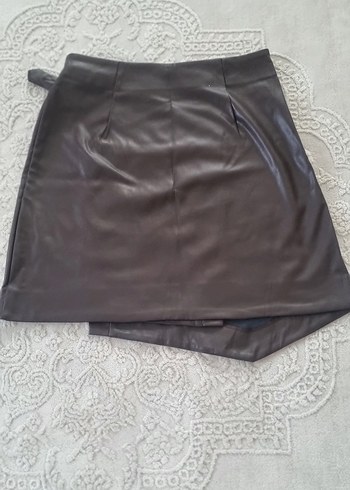 Kahverengi Deri Mini Etek - Görsel 2