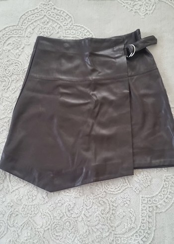 Kahverengi Deri Mini Etek - Görsel 3