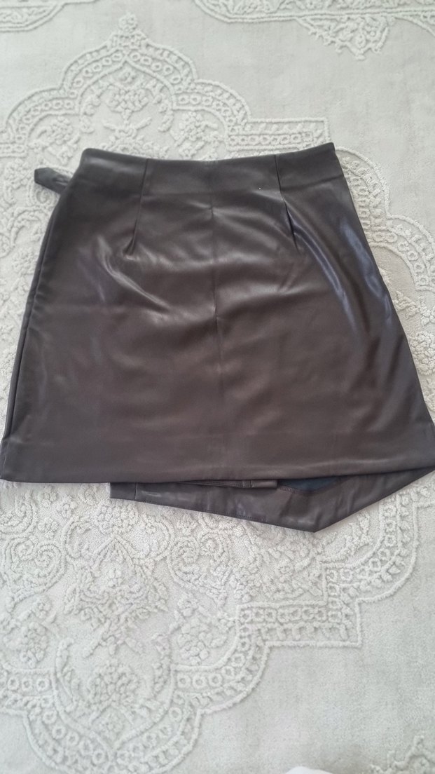 Kahverengi Deri Mini Etek - Görsel 2