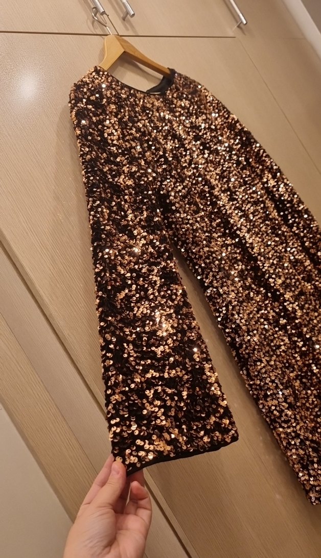 Kahverengi Payetli Mini Kadın Elbise - Görsel 2