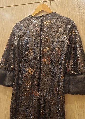 Kahverengi Kürklü Uzun Kollu Kadın Elbise - Görsel 4