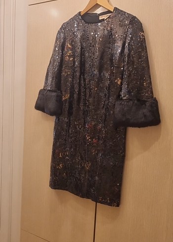 Kahverengi Kürklü Uzun Kollu Kadın Elbise - Görsel 3