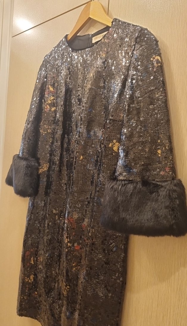 Kahverengi Kürklü Uzun Kollu Kadın Elbise - Görsel 2