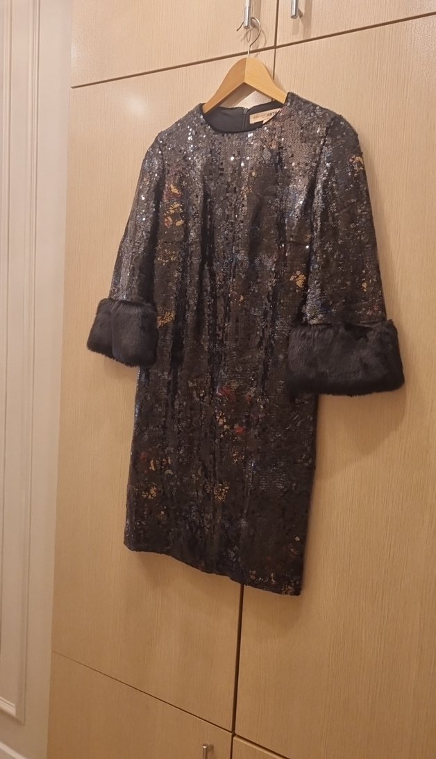 Kahverengi Kürklü Uzun Kollu Kadın Elbise - Görsel 3