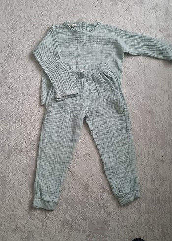 unisex Çocuk yesil Keten Rahat Takım - Görsel 2