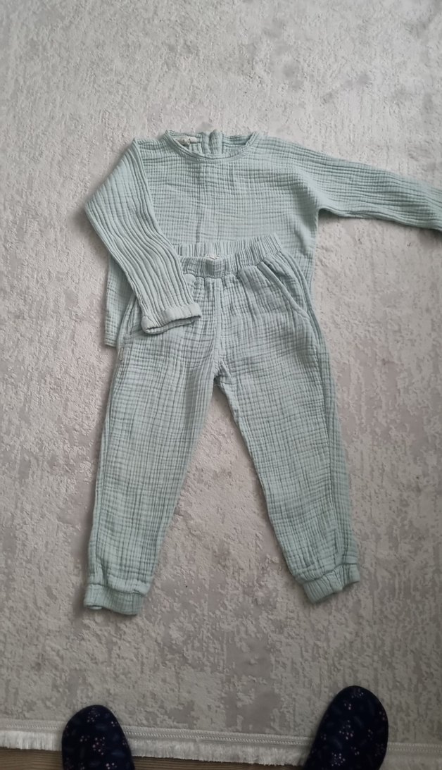 unisex Çocuk yesil Keten Rahat Takım - Görsel 2