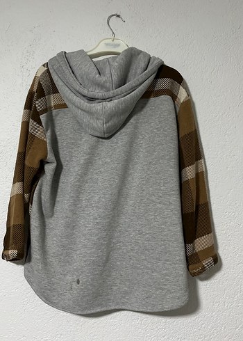 Kapüşonlu Ekose Desenli Kahverengi Kadın Gömlek - Görsel 2