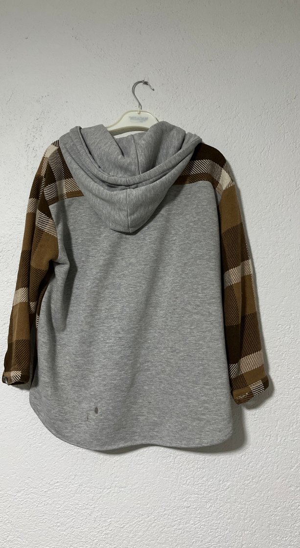 Kapüşonlu Ekose Desenli Kahverengi Kadın Gömlek - Görsel 2