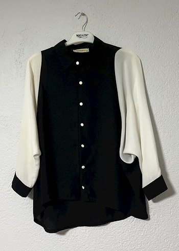 Kadın Siyah Beyaz Düğmeli Gömlek - Görsel 3