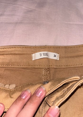 34 Beden Bej Yüksek Bel Mini Keten Şort