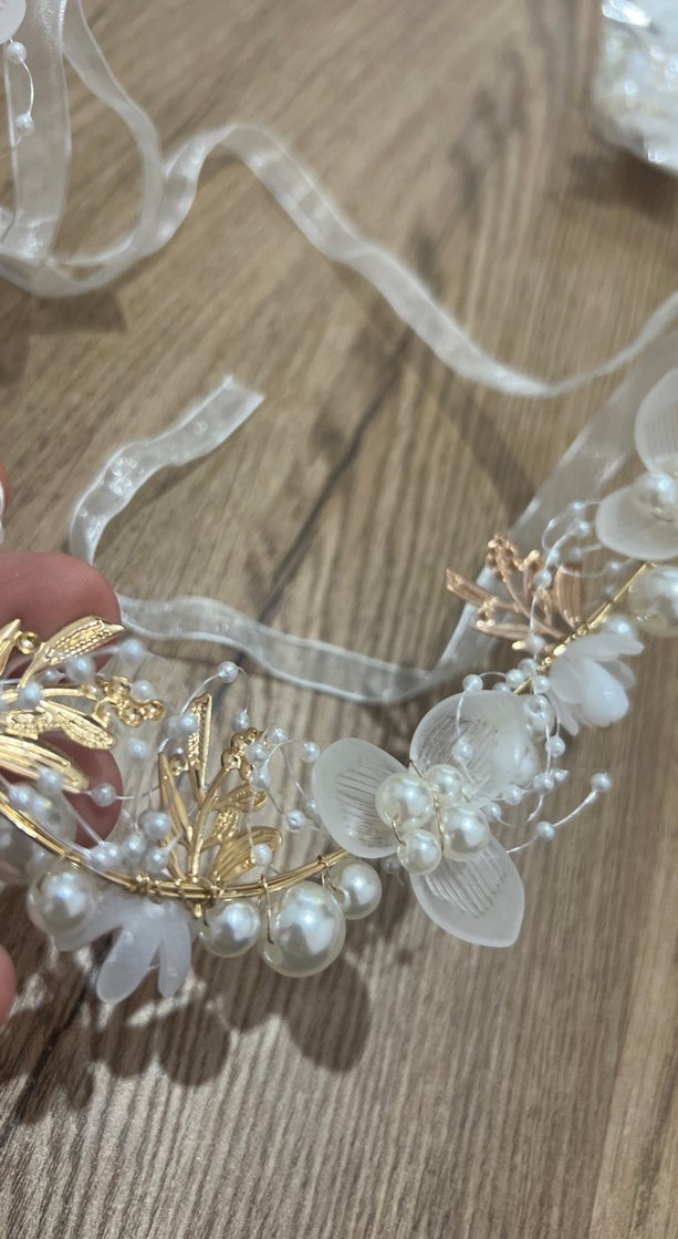 Beyaz Boncuklu Bohem Vintage Saç Aksesuarı - Görsel 2