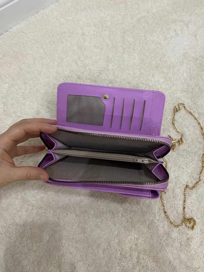 Fermuarlı Mor Süet Kadın Portföy Cüzdan - Görsel 2