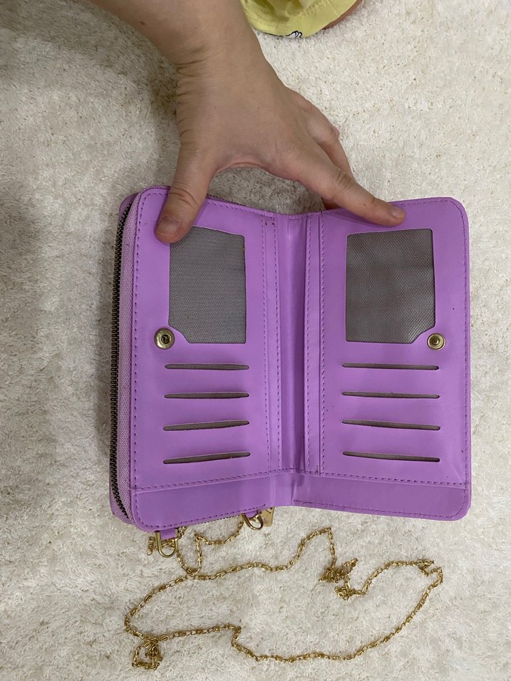 Fermuarlı Mor Süet Kadın Portföy Cüzdan - Görsel 3