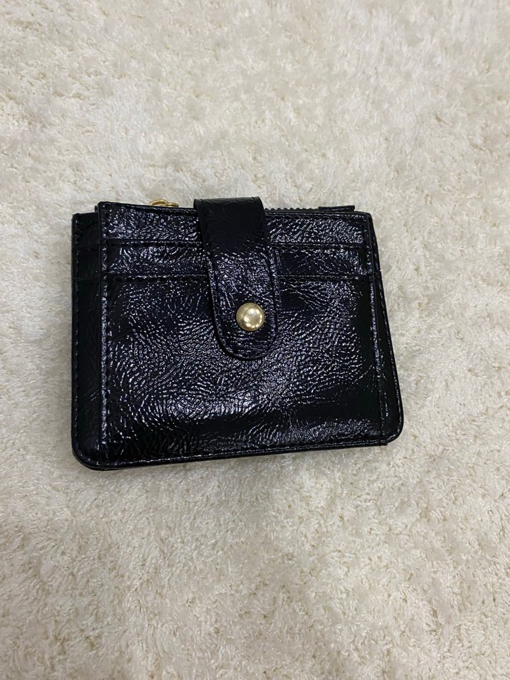 Siyah Parlak Nakışlı Kadın Deri Kartlık - Görsel 4