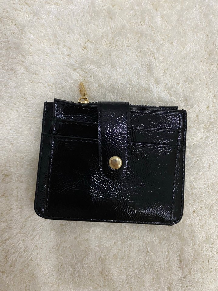 Siyah Parlak Nakışlı Kadın Deri Kartlık - Görsel 3