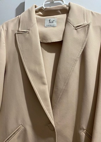 l Beden Bej Kadın Düğmeli blazer Ceket