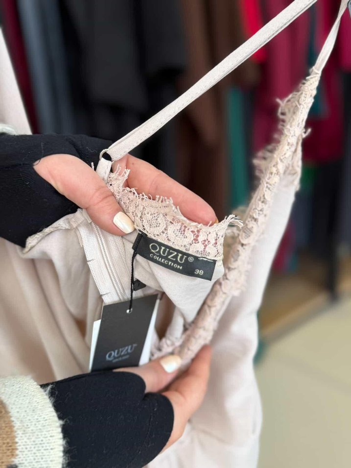 Uzun Kollu Drapeli Straplez Mini Bluz - Görsel 2