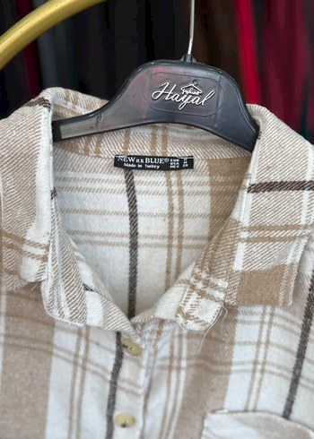 Bej Ekose Desenli Pamuklu Kadın Gömlek - Görsel 2