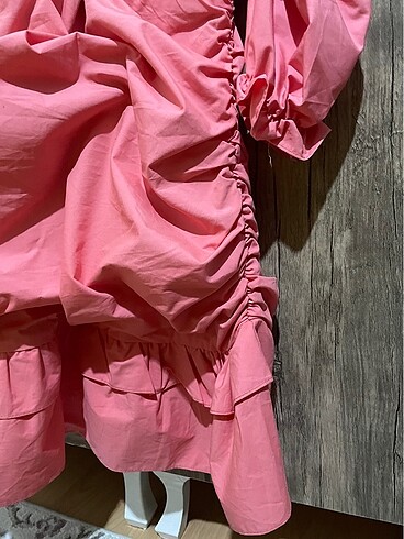 s Beden pembe Renk Pembe Balon Kol Mini Elbise