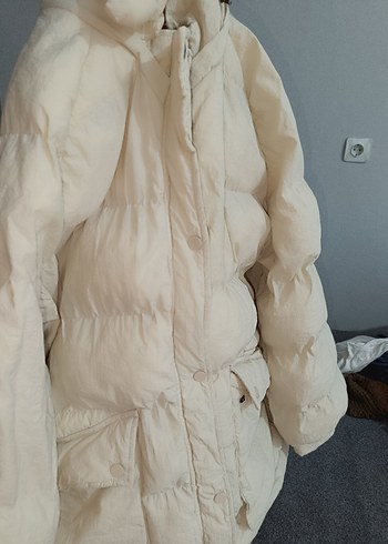 Beyaz Kadın Kapüşonlu Kışlık Mont - Görsel 5