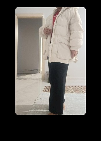 Beyaz Kadın Kapüşonlu Kışlık Mont - Görsel 6